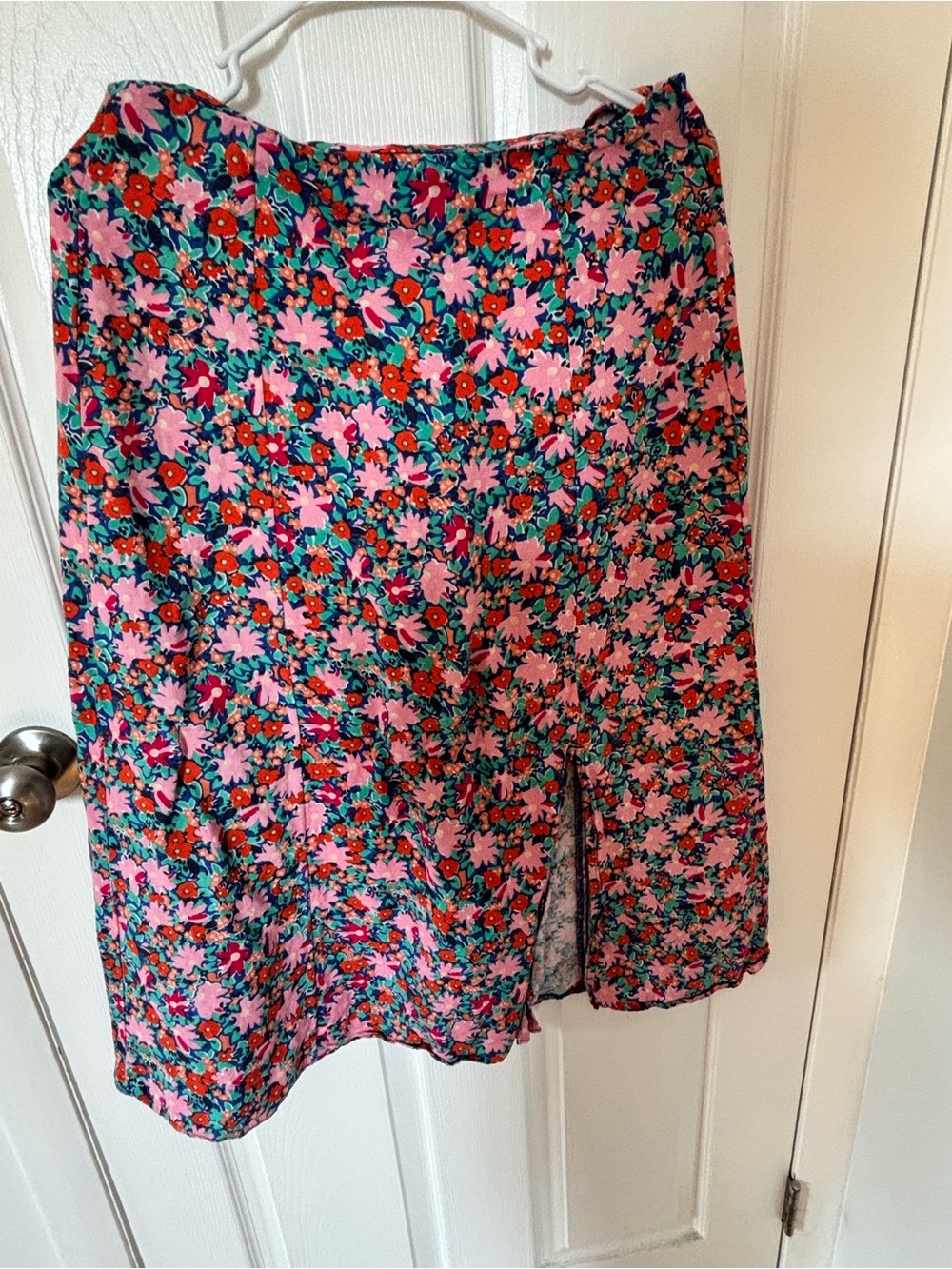 LOFT Pink and Green Floral Skirt - Circle/Skater